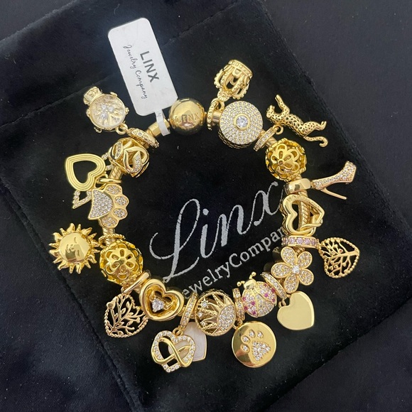 Linx Gold Snake Chain Bracelet with Gold and Zircon Mom Themed Charms - Picture 5 of 9